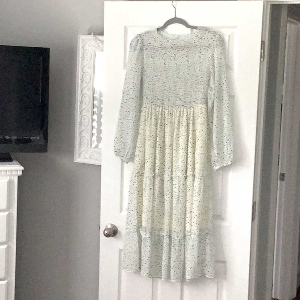 White (Cream) and Black Polka Dot Dress